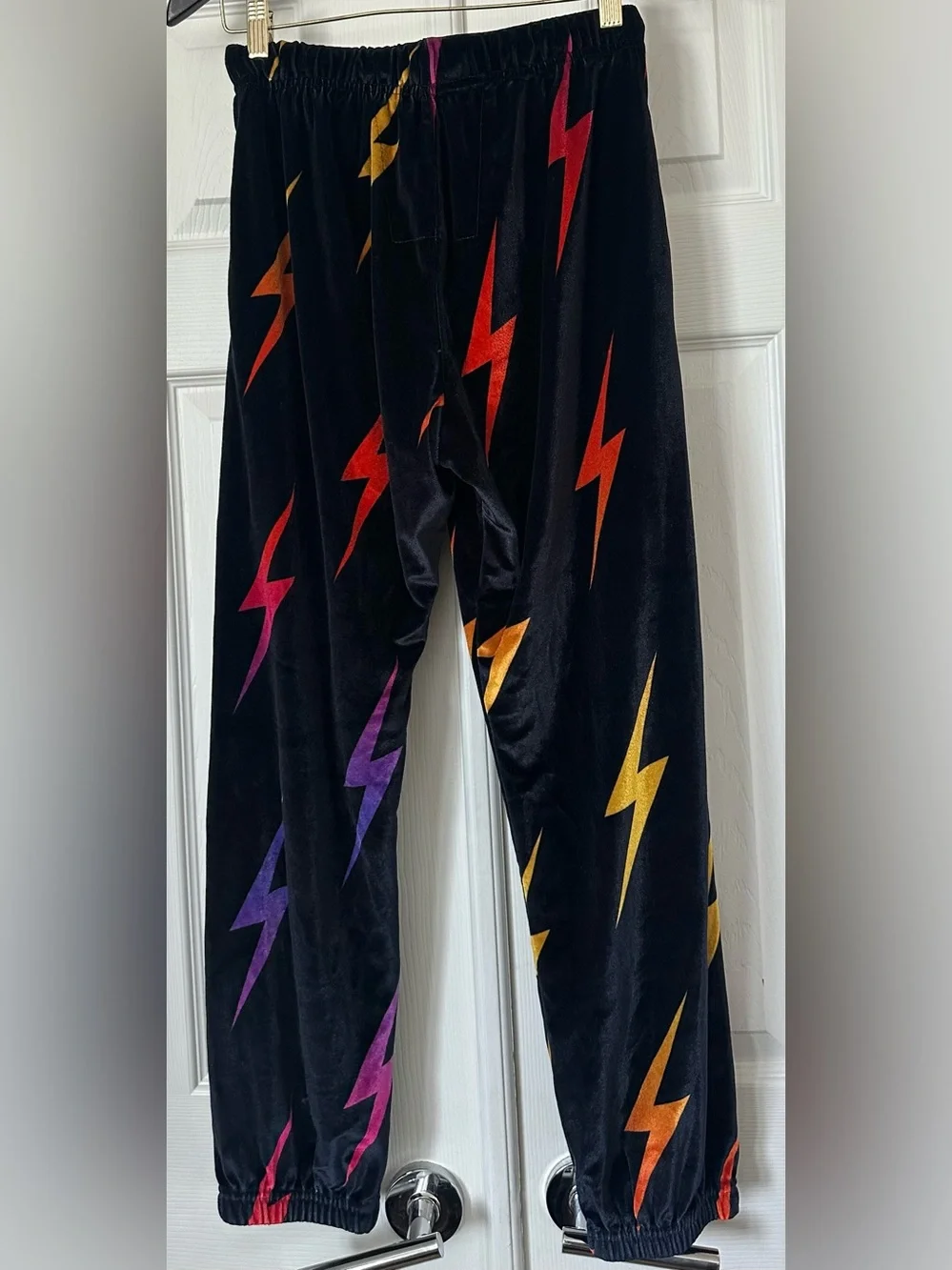 Aviator Nation Black Velvet Hoodie and pants set Multicolor Lightning Bolt